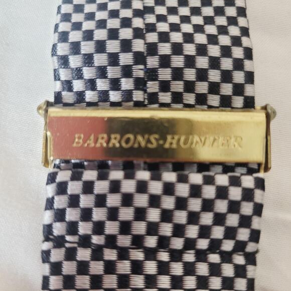 Barrons Hunter Suspenders Mens Black Gray Check Button End Leather Y-Back USA - Picture 6 of 8